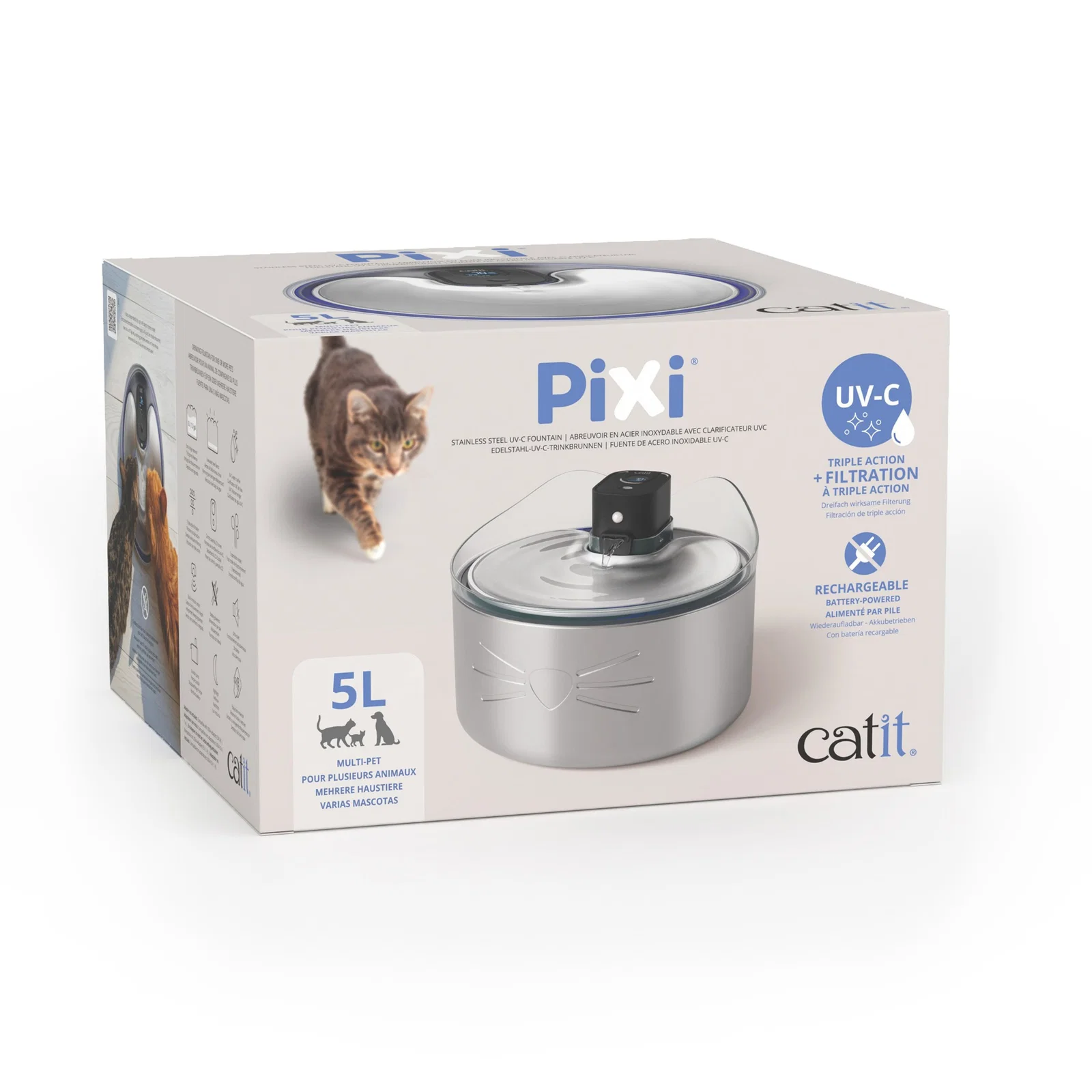 Catit Pixi Drikkefontæne Rustfrit stål UV-C 5 Liter
